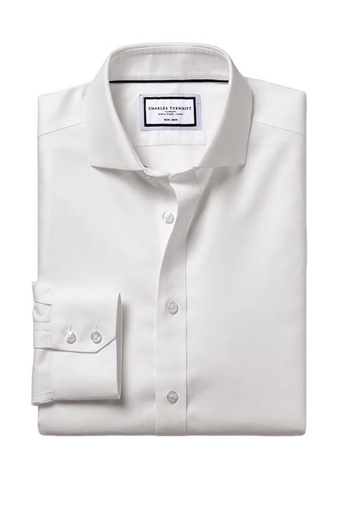 CHARLES TYRWHITT CHARLES TYRWHITT NON-IRON CLIFTON WEAVE CUTAWAY SLIM FIT SHIRT SINGLE CUFF