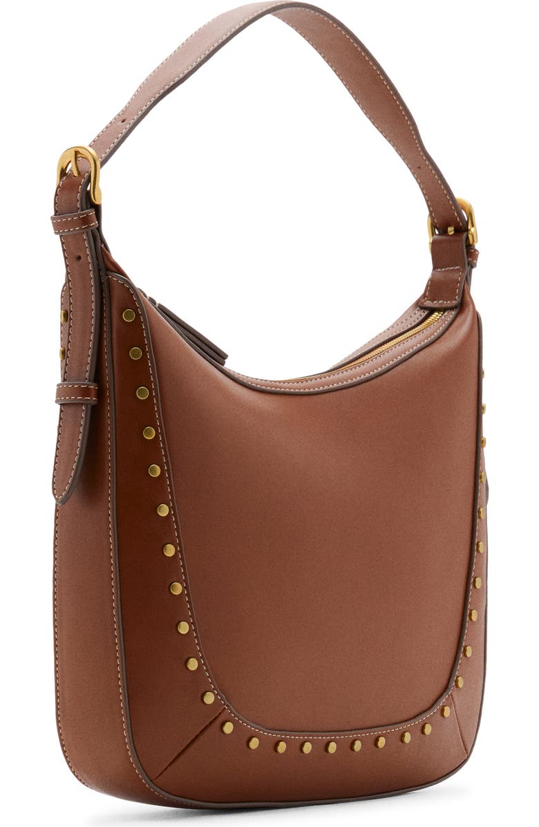 MANGO Studded Faux Leather Shoulder Bag, Alternate, color, Leather