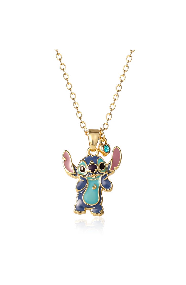 Disney Stitch Crystal Standing Pendant Necklace,18kt Yellow Gold, Main, color, Gold, Blue