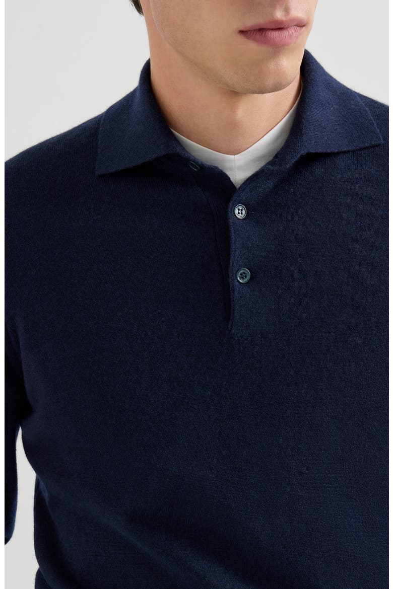 Cashmere knit polo shirt, Alternate, color, Navy Blue
