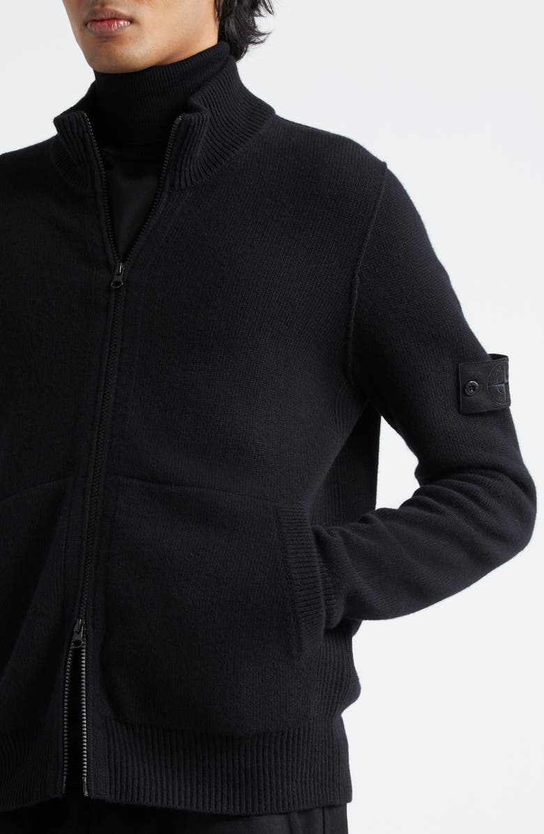 Stone Island Compass Logo Virgin Wool Zip Cardigan, Alternate, color, 