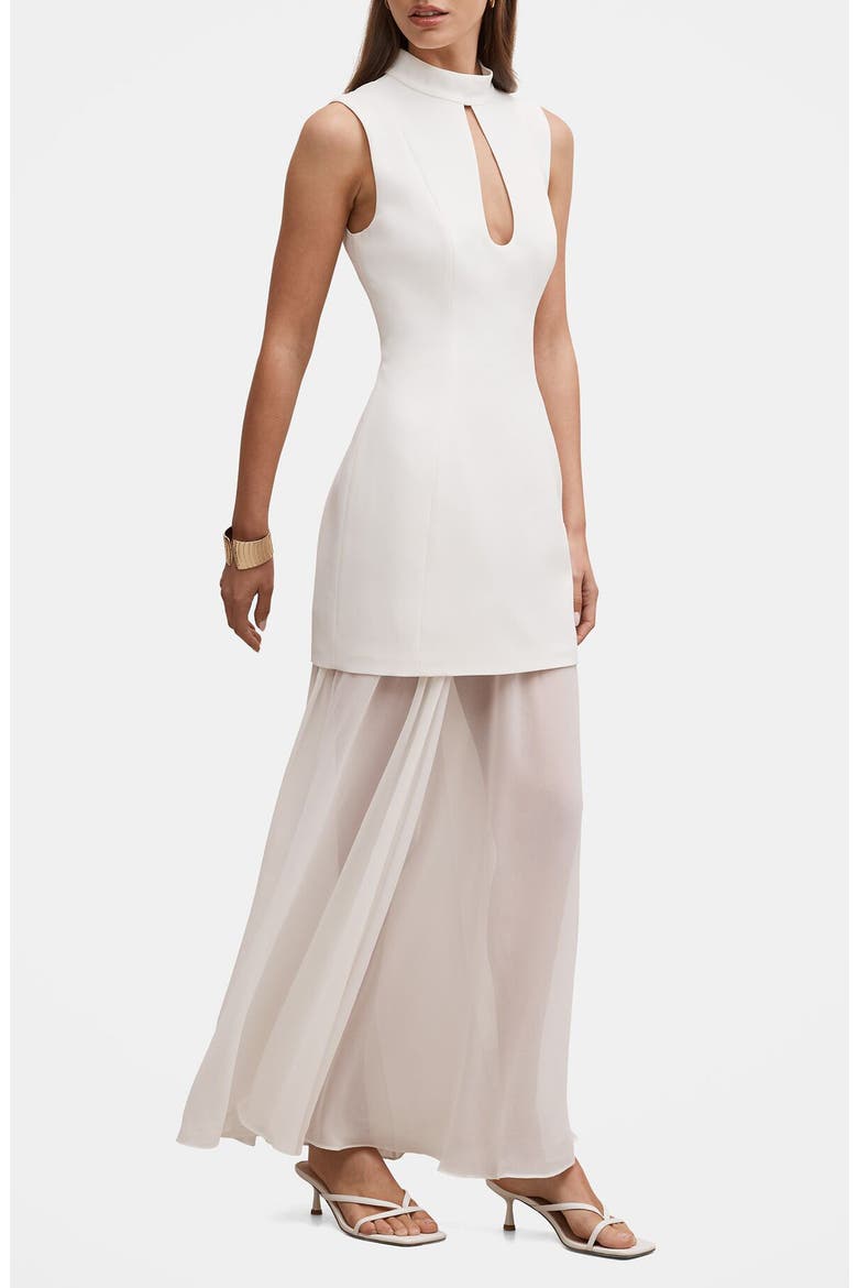 Cutout High Neck Chiffon Maxi Dress, Alternate, color, PORCELAIN