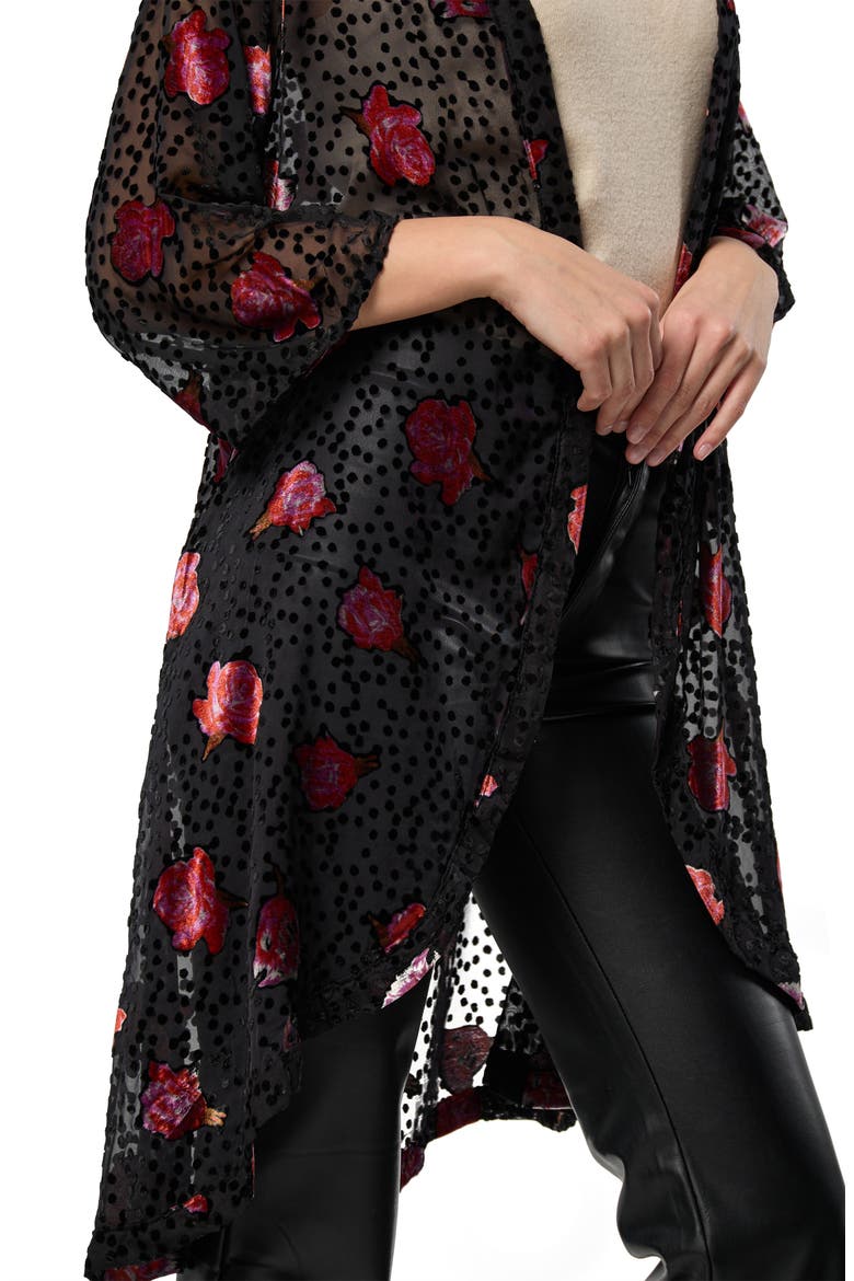 Rose Velvet Burnout Ruana, Alternate, color, BLACK