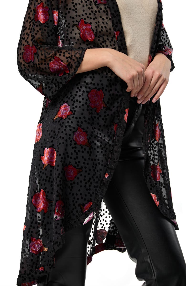 SAACHI Rose Velvet Burnout Ruana, Alternate, color, Black