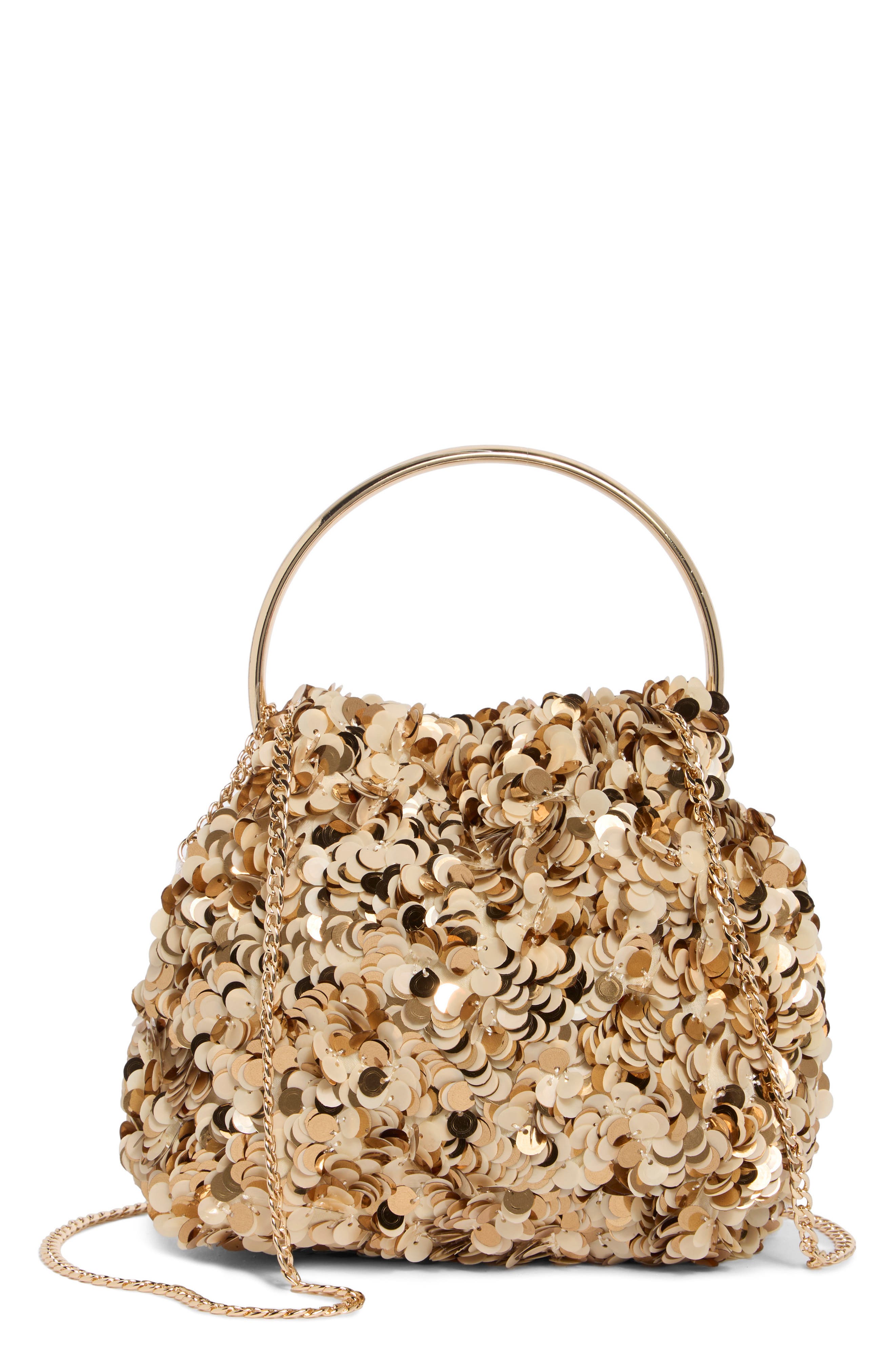 Sharma Sequin Pouch Bag, Main, color, NATURAL