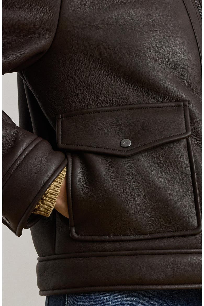 Faux Leather & Faux Shearling Bomber Jacket, Alternate, color, CIRCUIT BROWN