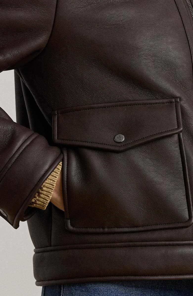 Lauren Ralph Lauren Faux Leather & Faux Shearling Bomber Jacket, Alternate, color, Circuit Brown