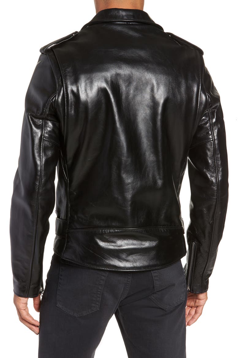 Waxy Cowhide Leather Motorcycle Jacket, Alternate, color, BLACK