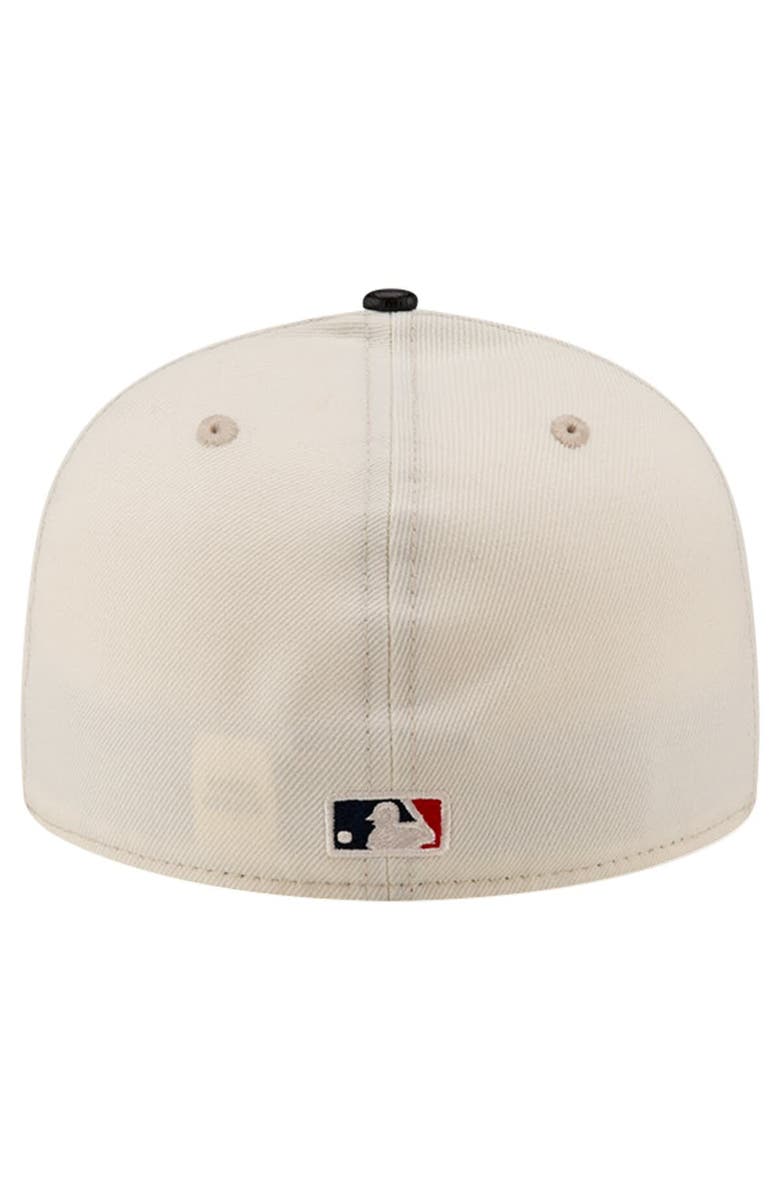 New Era Men's New Era Cream Boston Red Sox Game Night Leather Visor 59FIFTY Fitted Hat, Alternate, color,