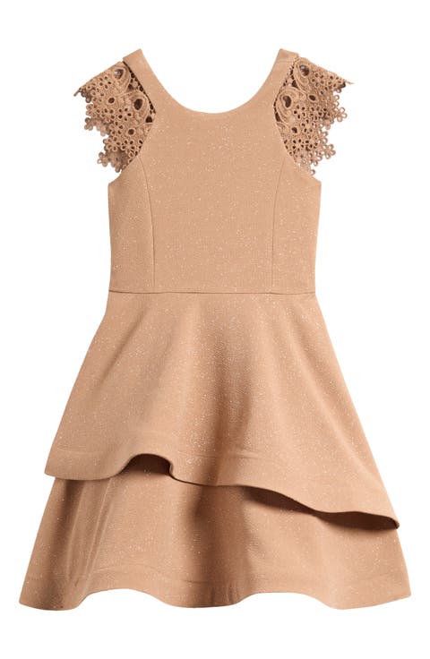Kids' Sparkle Lace Sleeve Skater Dress (Big Kid)