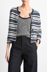 Vince Textured Stripe Cotton Blend Cardigan