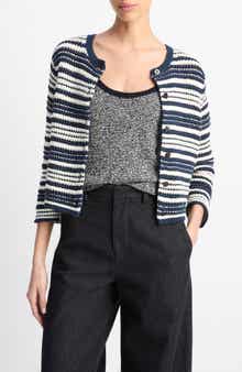 Vince Textured Stripe Cotton Blend Cardigan