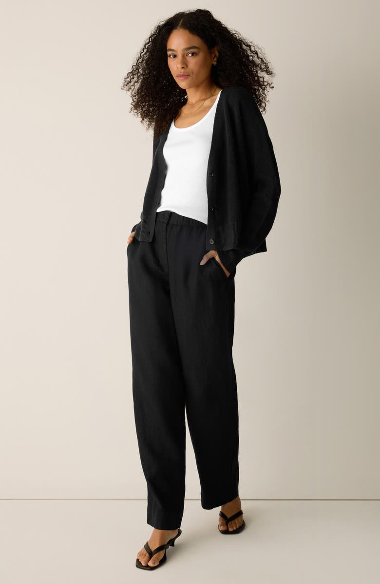 Eileen Fisher Straight Leg Linen Pants, Alternate, color, Black