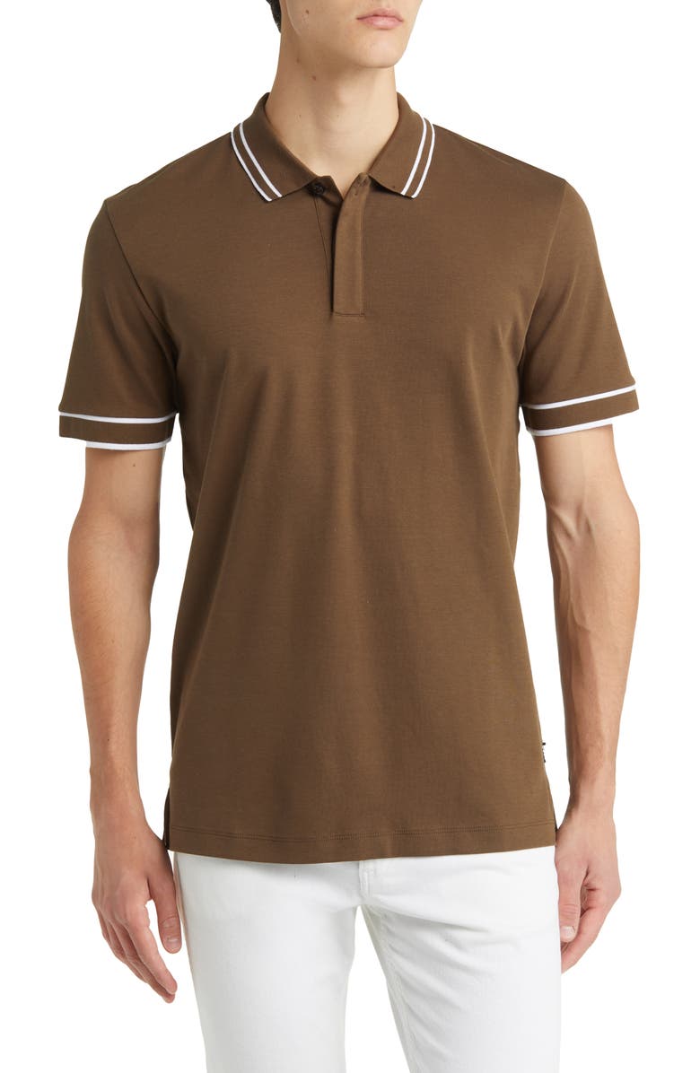 BOSS Parlay Tipped Cotton Polo, Main, color, Open Green