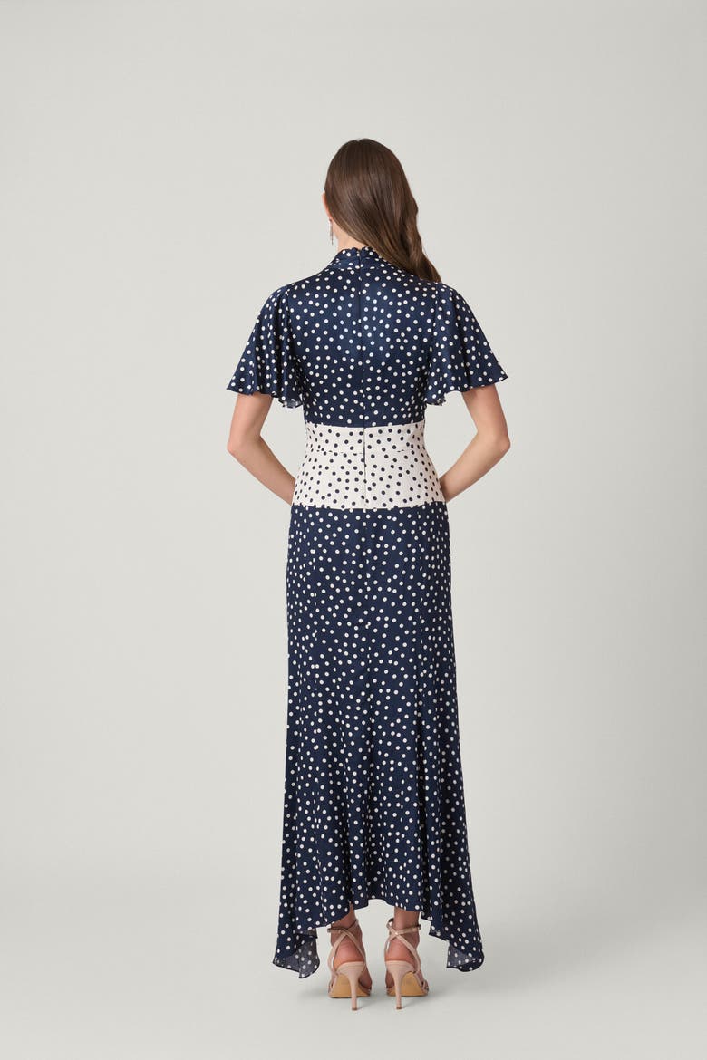 Polka Dot Satin Lane Dress, Alternate, color, Ivory/Indigo
