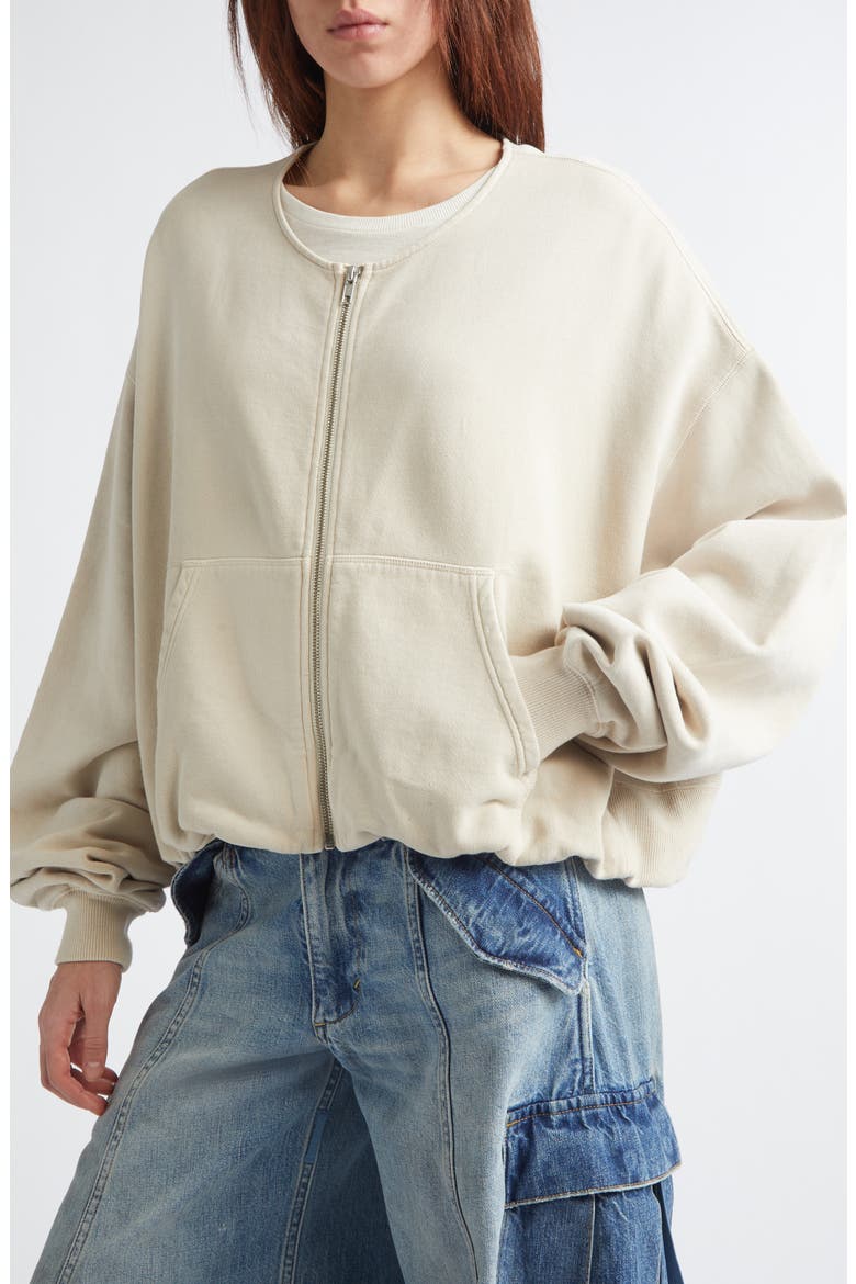 Oversize Balloon Zip Crewneck Sweatshirt, Alternate, color, NATURAL OFF WHITE