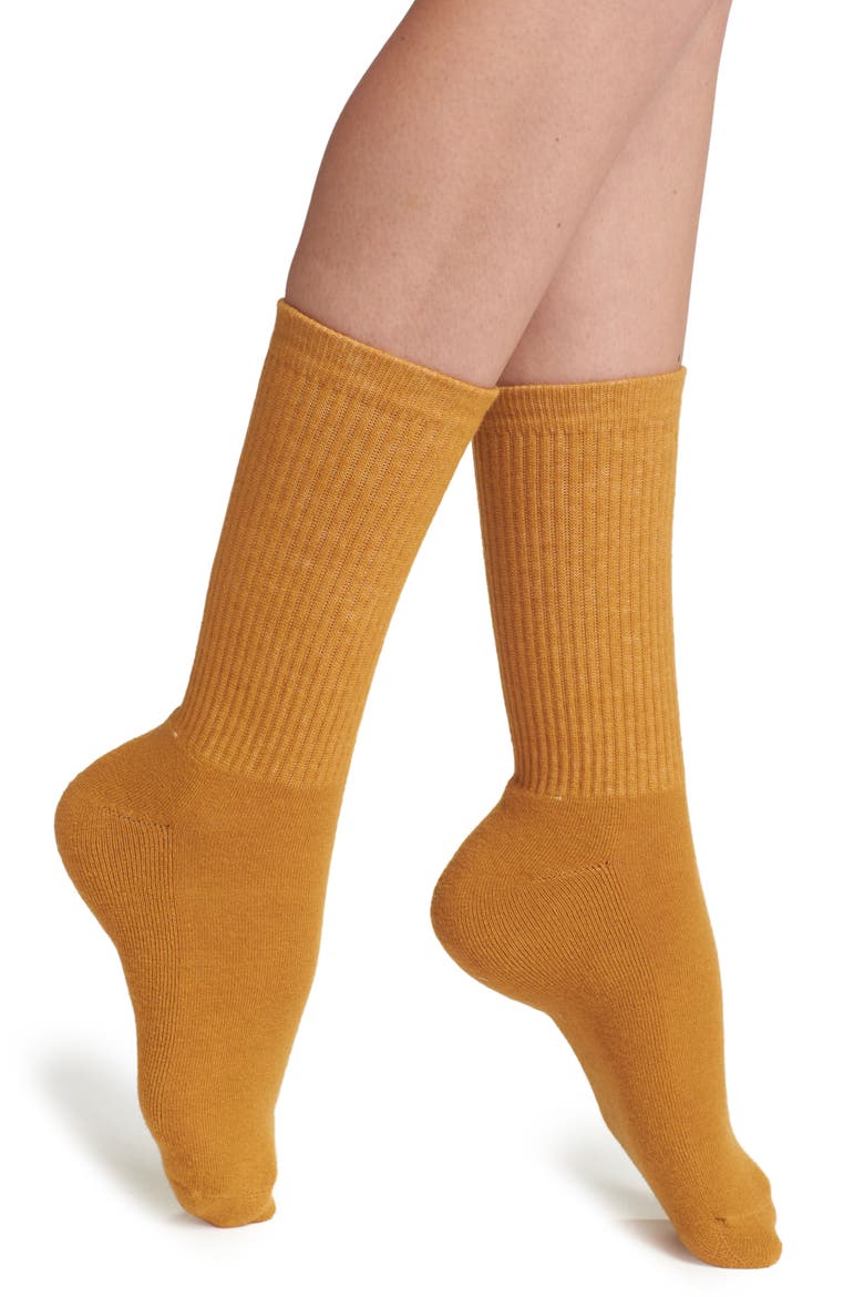 Supermerino Wool Blend Crew Socks, Main, color, MUSTARD