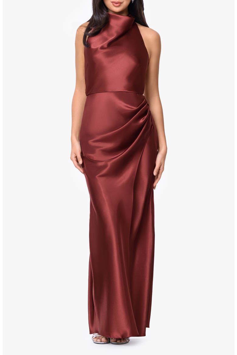 Charmeuse Halter Dress, Main, color, NUTMEG
