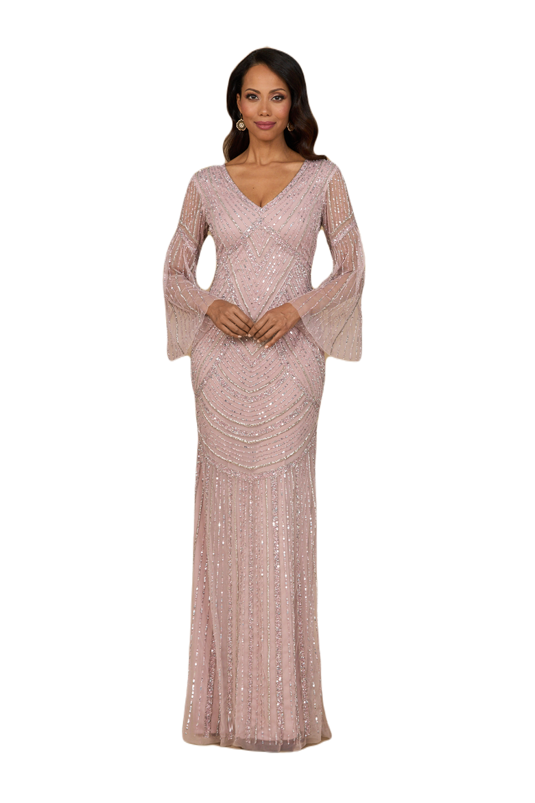 Long Sleeve Beaded Gown, Main, color, Blush