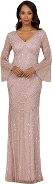 LARA New York Long Sleeve Beaded Gown