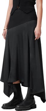 AllSaints Pia Mixed Media Asymmetric Skirt