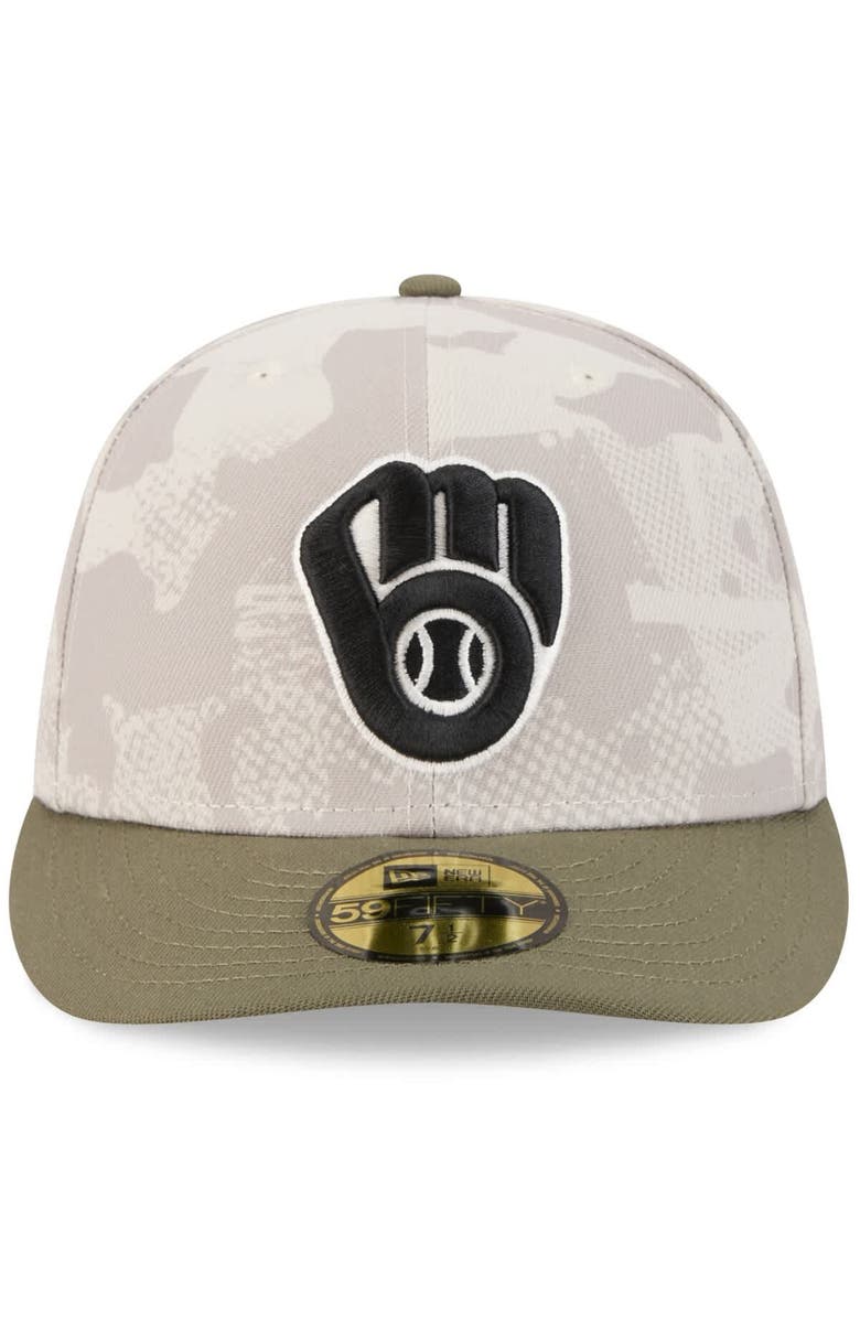 New Era Men's New Era Light Beige/Olive Milwaukee Brewers 2025 Armed Forces Day 59FIFTY Fitted Hat, Alternate, color, Light Beige