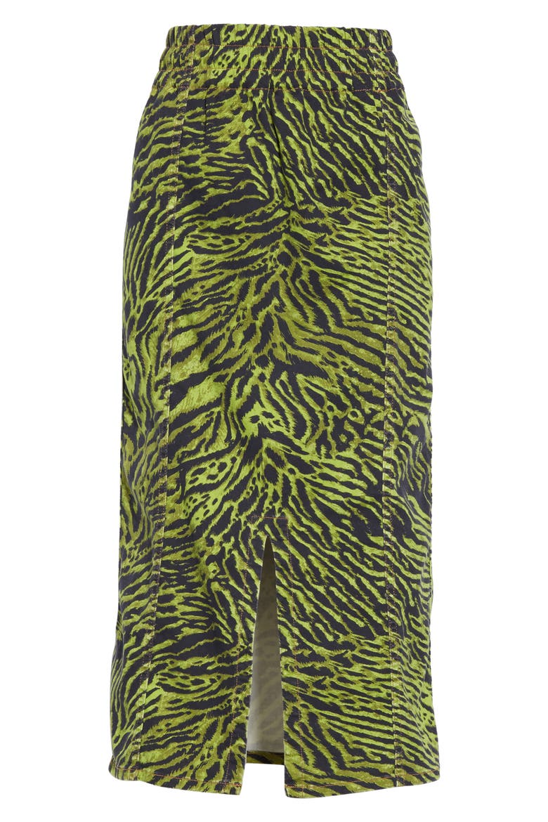 Tiger Print Denim Midi Skirt, Alternate, color, LIME TIGER