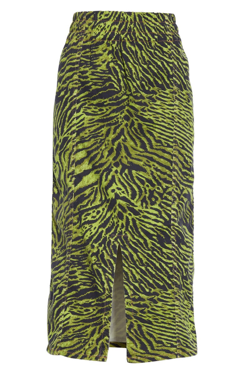 Ganni Tiger Print Denim Midi Skirt, Alternate, color,