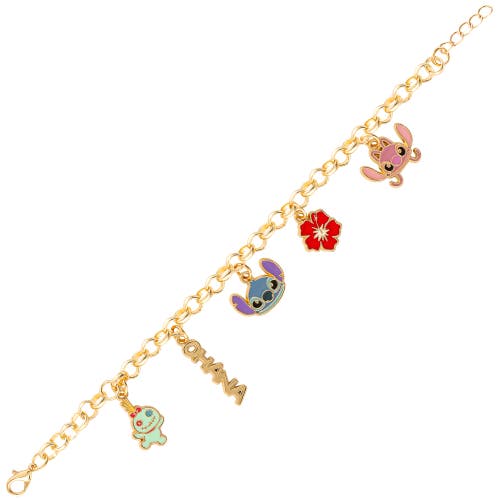 Disney Lilo And Stitch Fashion Stitch Charm Bracelet, 7+1'' Chain In Gold