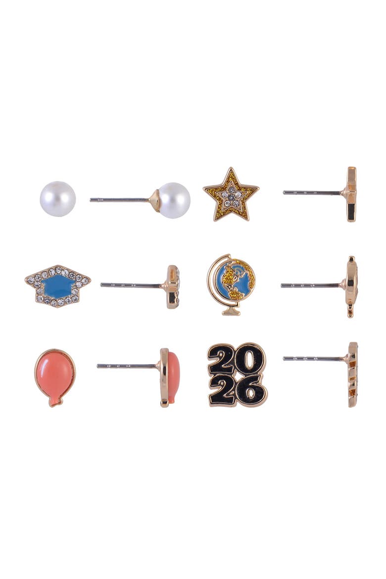 2026 Graduation 6 Pack Stud Earring Set, Alternate, color, Black