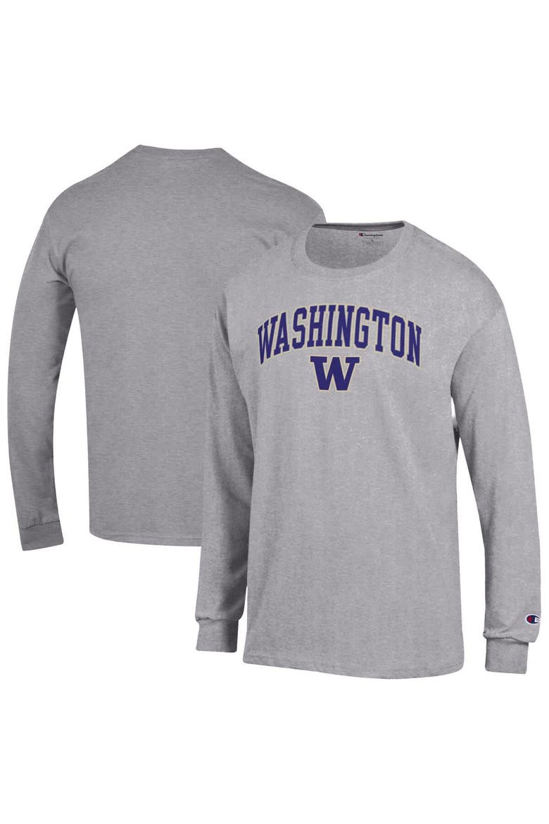 Men's Champion  Heather Gray Washington Huskies Arch Over Logo Long Sleeve T-Shirt, Main, color, Heather Gray