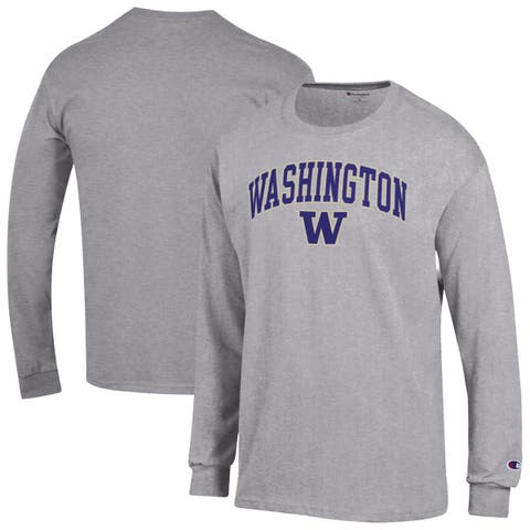 Men's Champion  Heather Gray Washington Huskies Arch Over Logo Long Sleeve T-Shirt