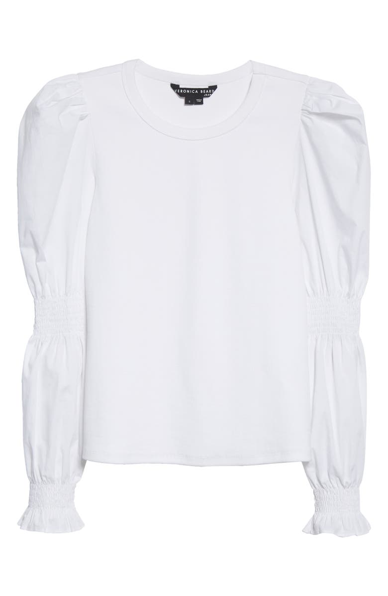 Veronica Beard Faux Woven Puff Sleeve Rib Top, Alternate, color,