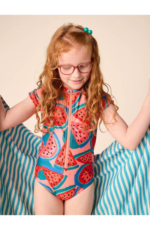 Shop Tea Collection Rash Guard One-piece Swimsuit In Wiggly Watermelons