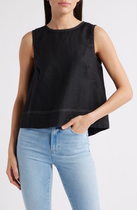 Pleated Linen Sleeveless Shell Top