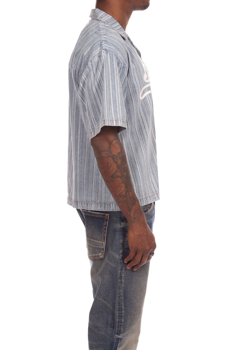 Float Running Dog Denim Graphic Camp Shirt, Alternate, color, BLUE STRIPE
