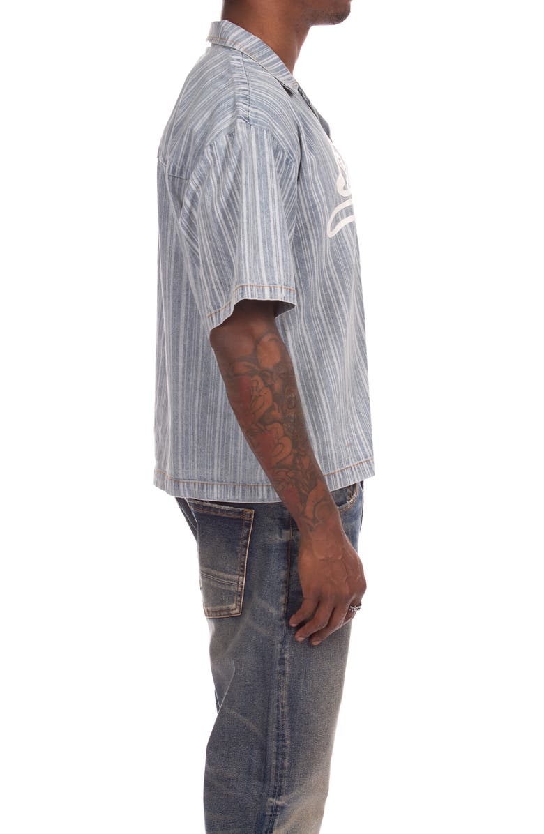 ICECREAM Float Running Dog Denim Graphic Camp Shirt, Alternate, color, Blue Stripe