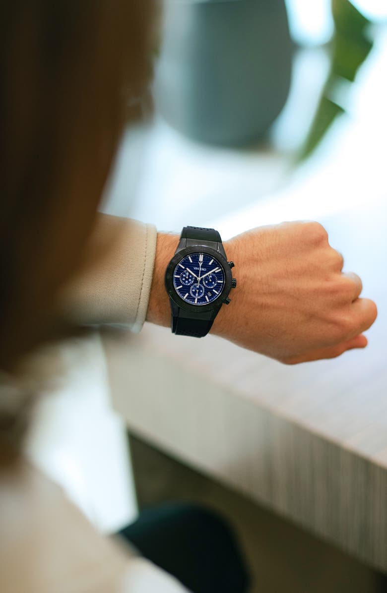 Vincero The Rogue Chronograph Silicone Strap Watch, 43mm, Alternate, color, Blue Metallic