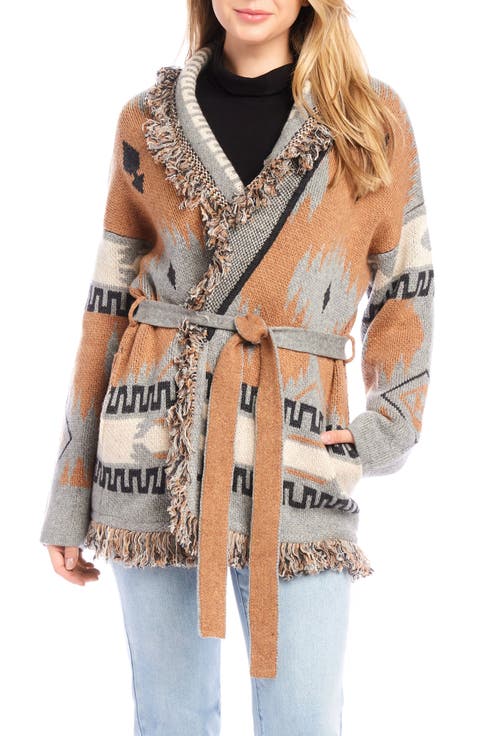 Jacquard Belted Cardigan