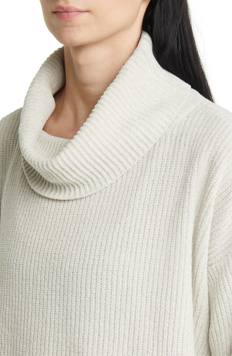 Eileen Fisher Ribbed Organic Cotton Chenille Turtleneck Sweater, Alternate, color, Bone