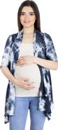24seven Comfort Apparel Tie Dye Elbow Sleeve Open Front Maternity Cardigan
