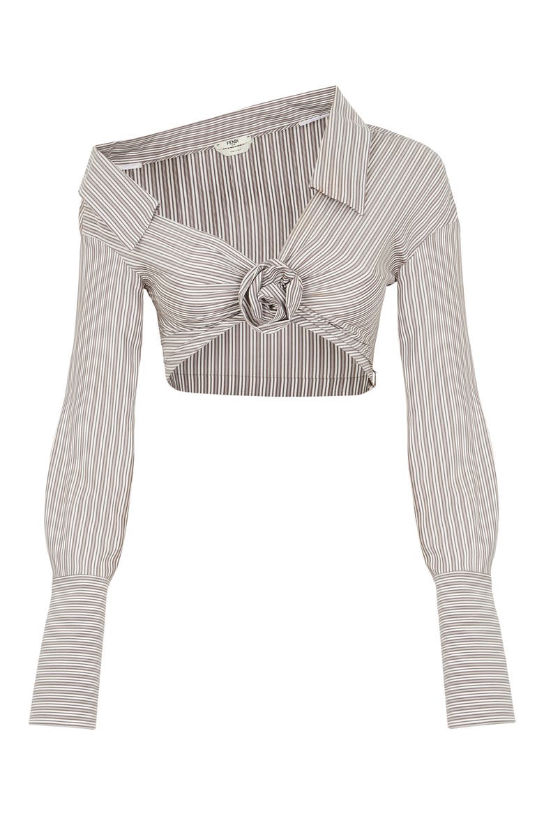 Rosette Stripe One-Shoulder Silk Crop Blouse, Main, color, OPERATOR