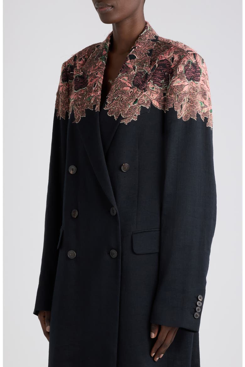 Rarrysta Floral Embroidered Double Breasted Coat, Alternate, color, BLACK