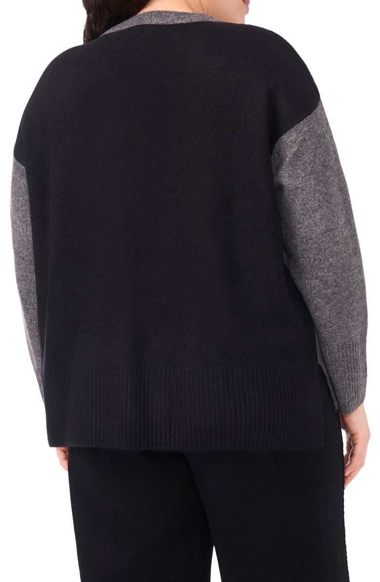 Vince Camuto Colorblock V-Neck Sweater, Alternate, color, Med Heather Grey