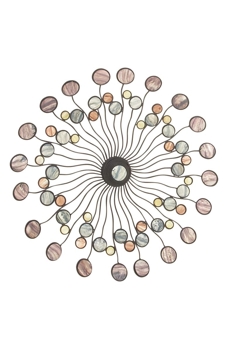 WILLOW ROW Multicolored Metal Sunburst Wall Decor, Main, color, 
