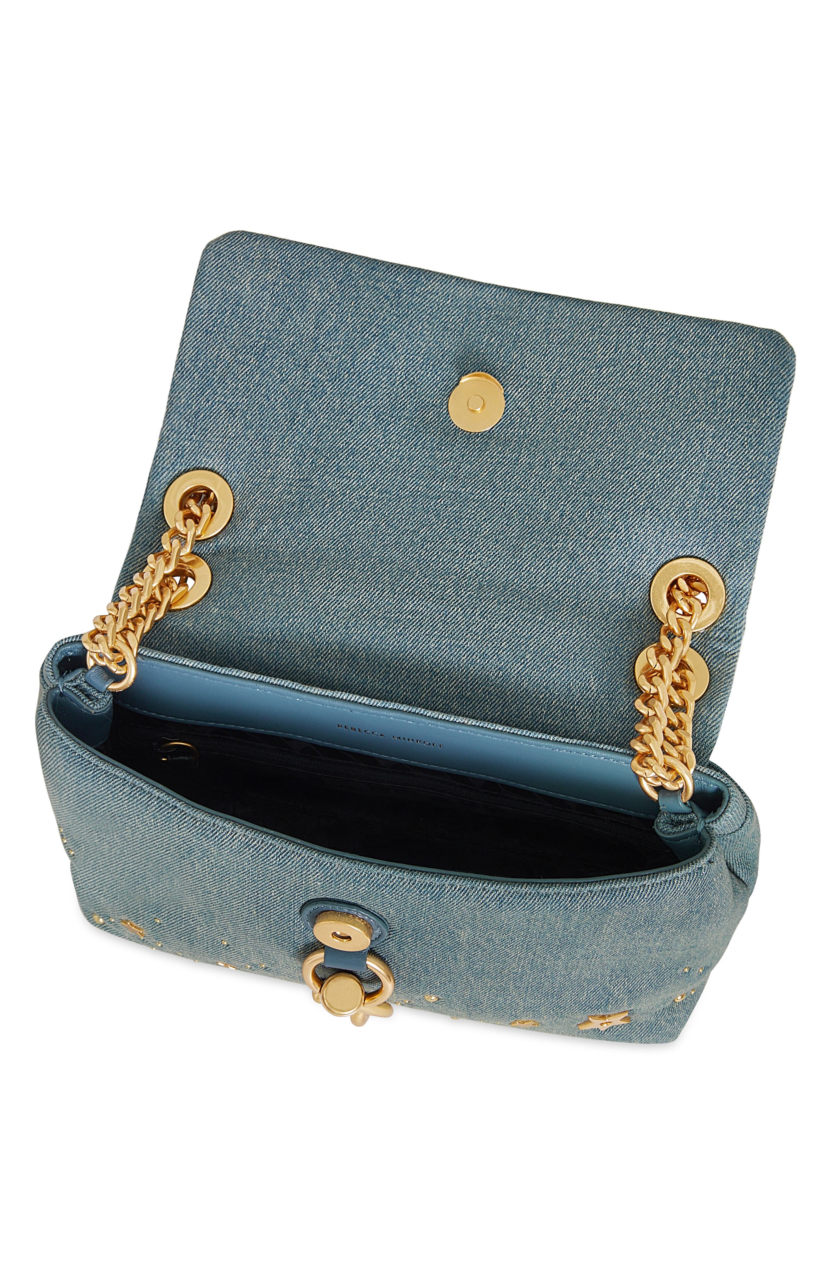 Rebecca Minkoff Edie Celestial Stud Quilted Denim Convertible Crossbody Bag, Alternate, color, 