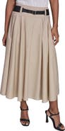 KARL LAGERFELD PARIS Belted Pleated Midi Cotton A-Line Skirt