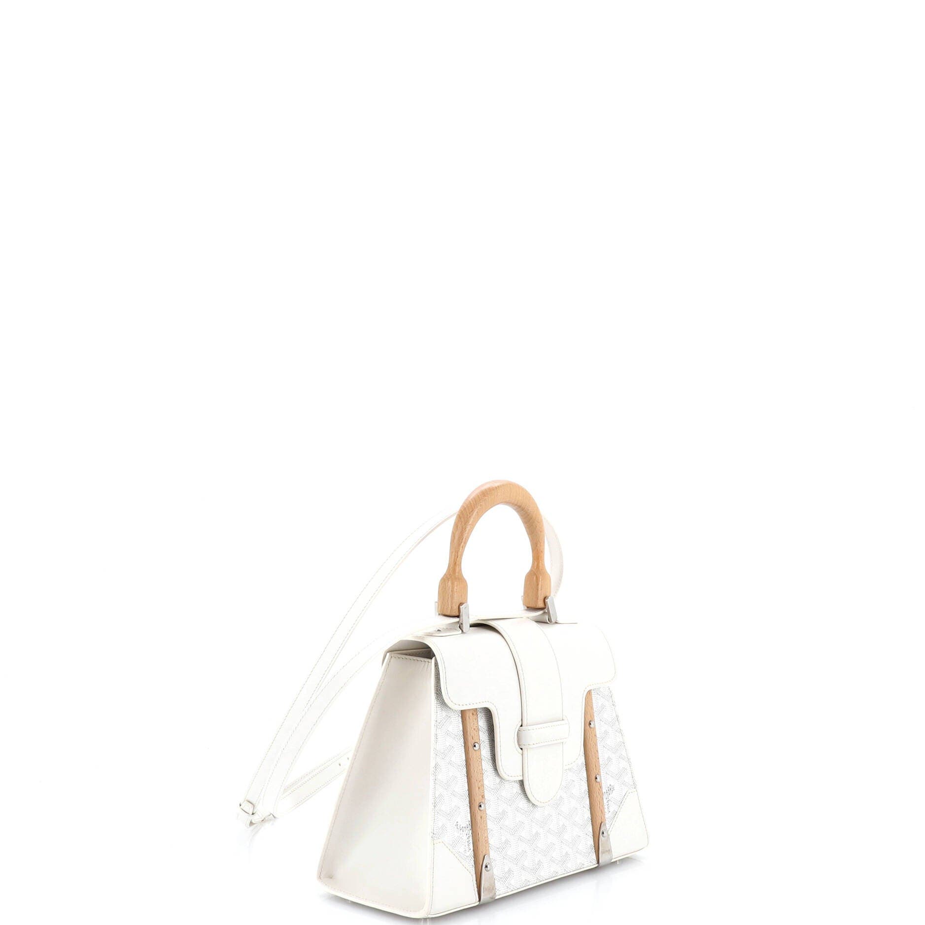 Pre-Owned Goyard Saigon Top Handle Bag Coated Canvas with Leather PM, Alternate, color, White