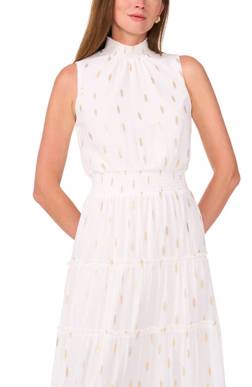 Halogen ® Print Smocked Mock Neck Tiered Maxi Dress In New Ivory