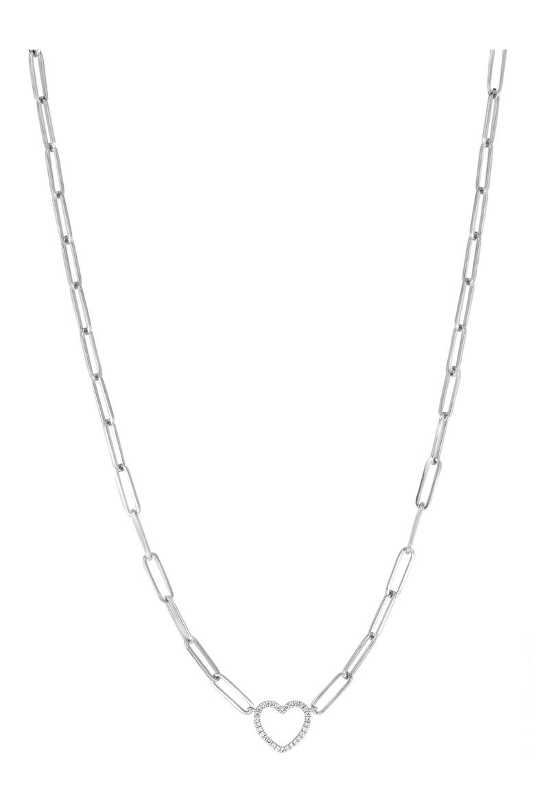 Sterling Silver Diamond Open Heart Pendant Necklace - 0.11 ctw., Main, color, WHITE